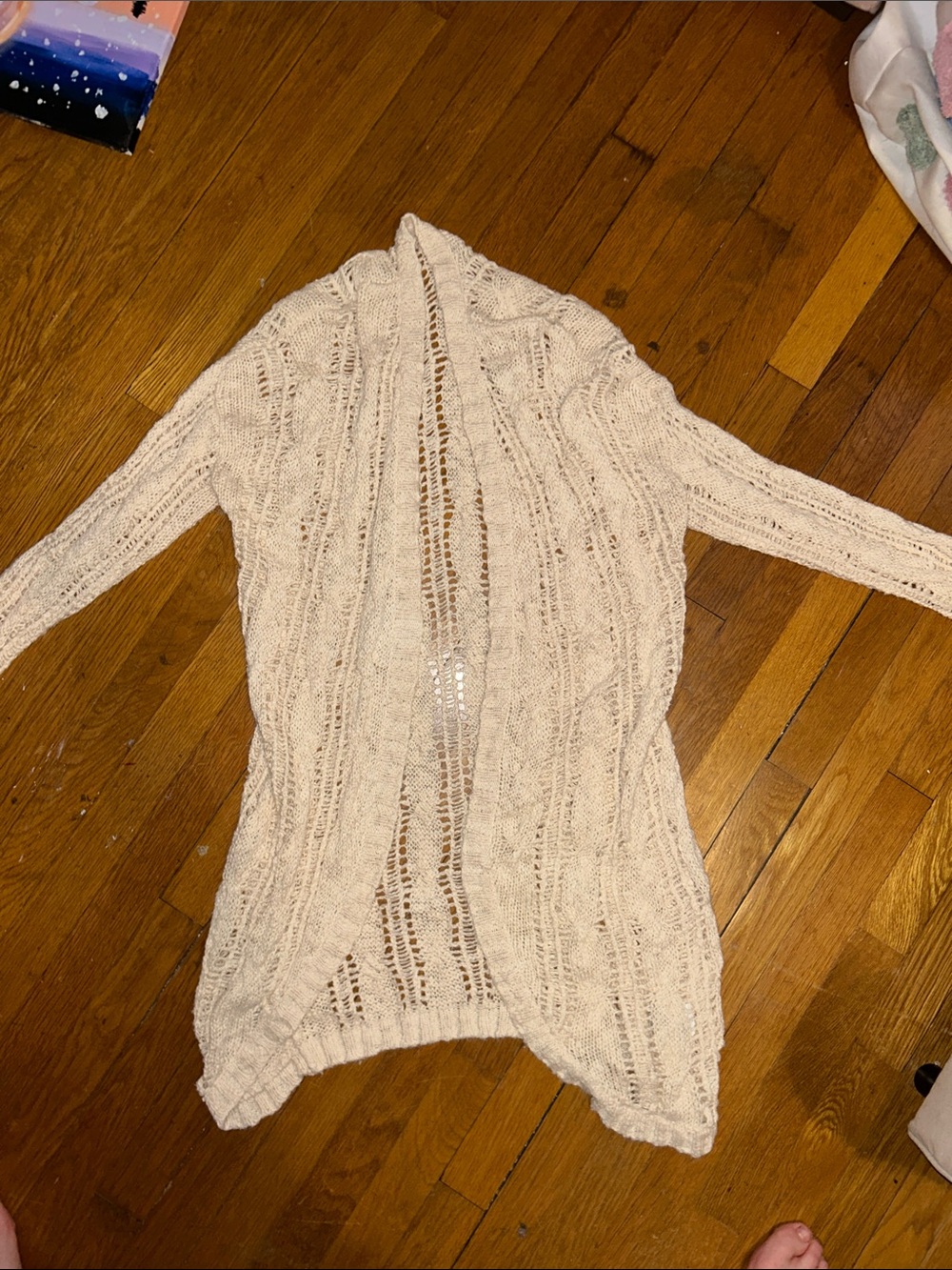 American Eagle Outfitters Open-Front Cream Knit Cardigan